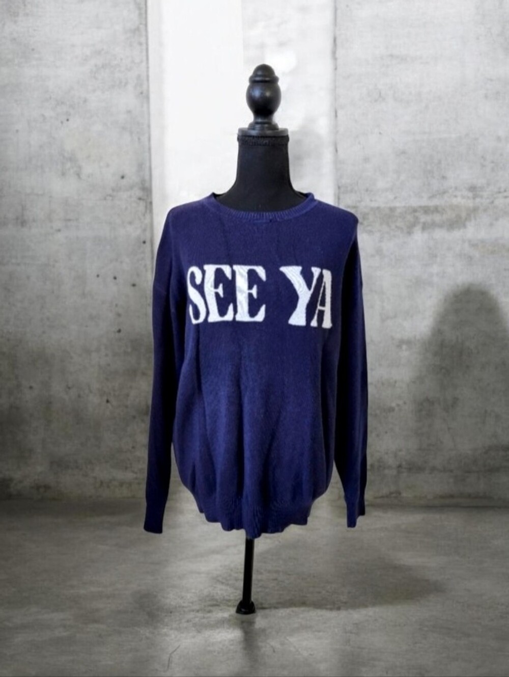 Women's Navy Blue Sweater with 'SEE YA' Print